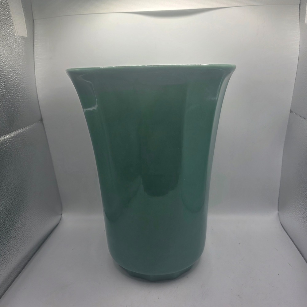 Vintage Haeger Pottery Green Vase Seafoam Jade Flared Rim MCM Art Pottery USA